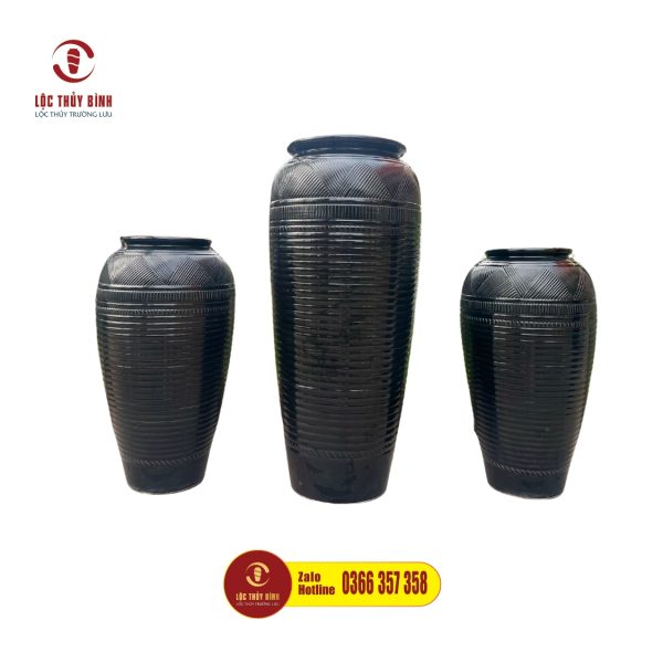 Bộ ba lu nước phong thuỷ vân đen kẻ