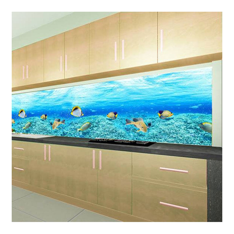 Kính ốp bếp 3D biển xanh