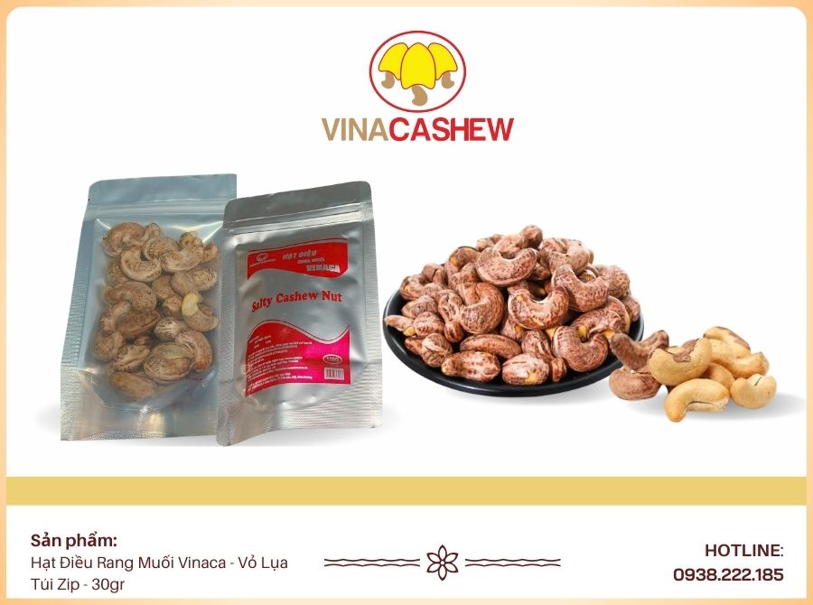 Hạt điều rang muối vỏ lụa túi zip 30gr
