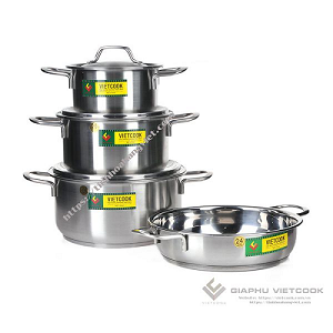 Bộ Nồi Inox 3 Đáy Inox Kèm chảo VietCook