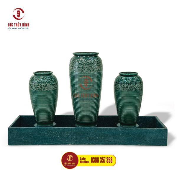 Bộ ba lu nước phong thuỷ vân xanh kẻ