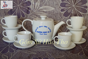 Bộ ấm chén trắng in logo