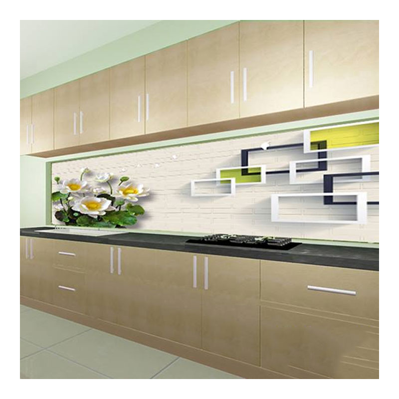 Kính ốp bếp 3D sen trắng