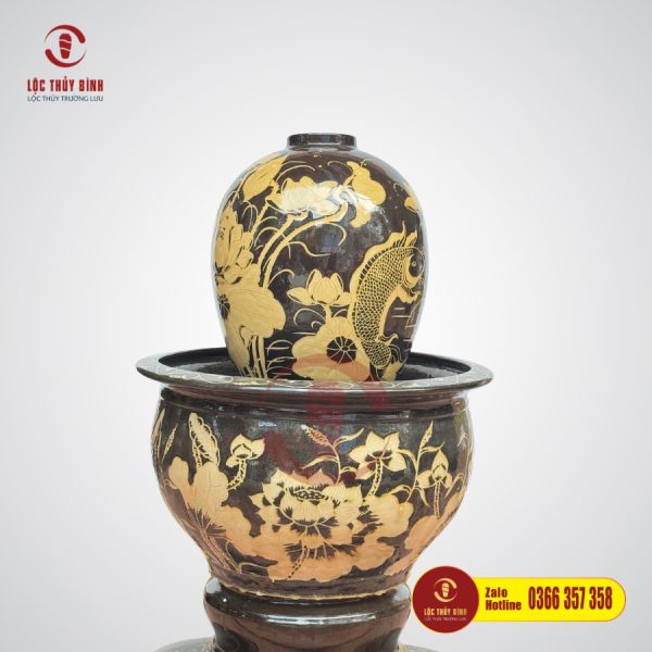 Bộ đơn lu nước phong thuỷ cá chép hoa sen