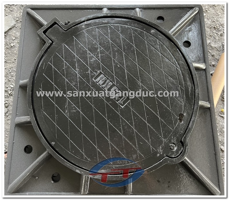 Nắp hố ga composite khung vuông âm nắp tròn