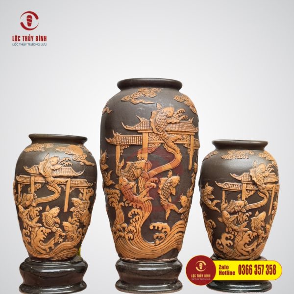 Bộ ba lu nước phong thuỷ cá chép hóa rồng