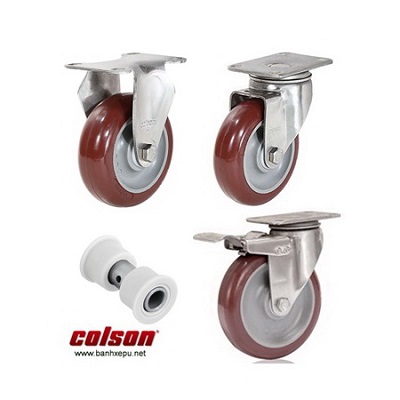 Bánh xe PU đỏ càng inox 304 Colson