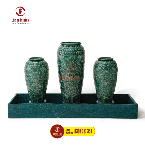 Bộ ba lu nước phong thuỷ tân cổ điển xanh