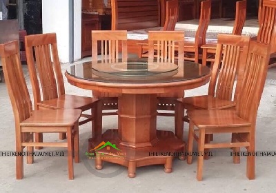 Bàn ăn tròn gỗ sồi mâm xoay
